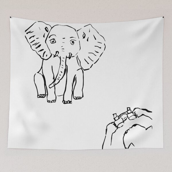 Item preview, Wandering Cat looking at an elephant through binoculars (black on white version) designed and sold by Dina Akselrod.