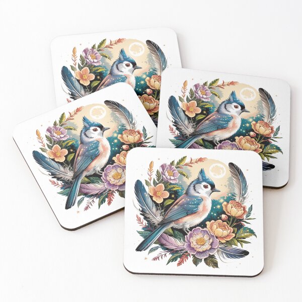 Item preview, Ethereal Tufted Titmouse with Moonlit Florals designed and sold by BirdsnStuff.