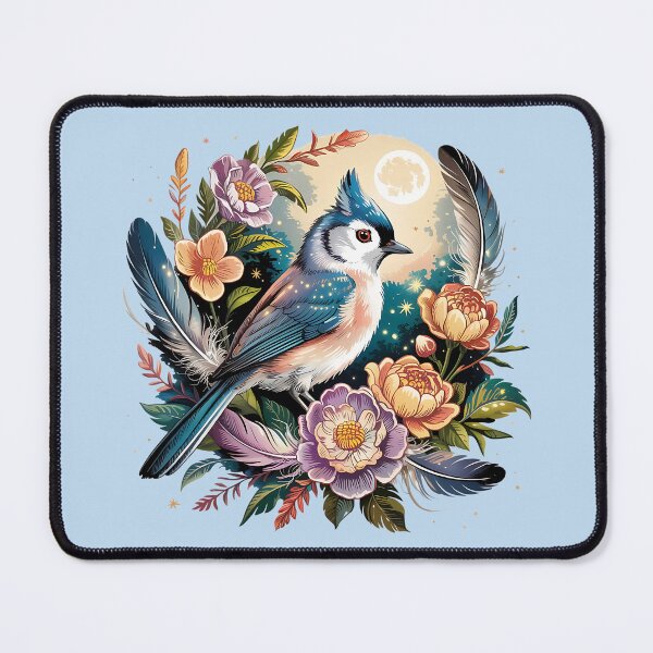 Item preview, Ethereal Tufted Titmouse with Moonlit Florals designed and sold by BirdsnStuff.