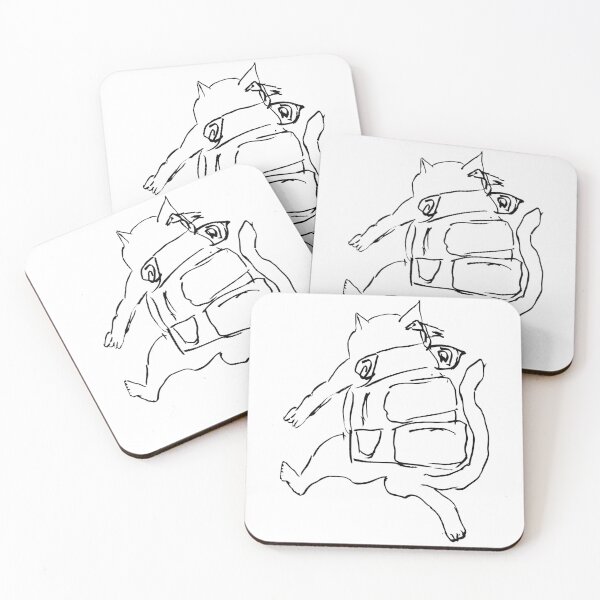 Item preview, Wandering Cat with his backpack running towards new adventures (black on white) designed and sold by Dina Akselrod.