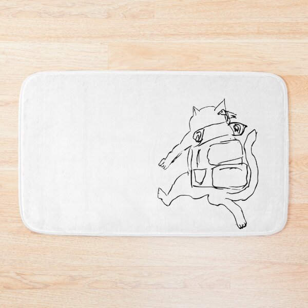 Item preview, Wandering Cat with his backpack running towards new adventures (black on white) designed and sold by Dina Akselrod.