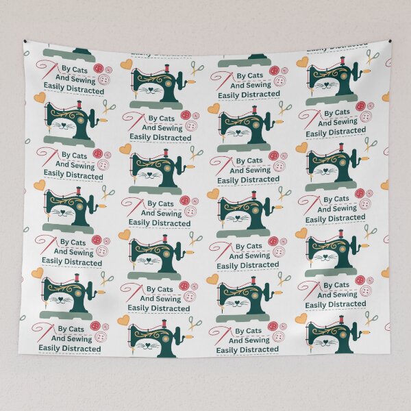 Item preview, Easily Distracted By Cats And Sewing - A Cat Sewing designed and sold by Wiss2Arts.