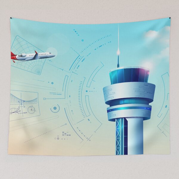 Item preview, air control tower showing air traffic controller interface with airplane futuristic technology designed and sold by NiamLab.