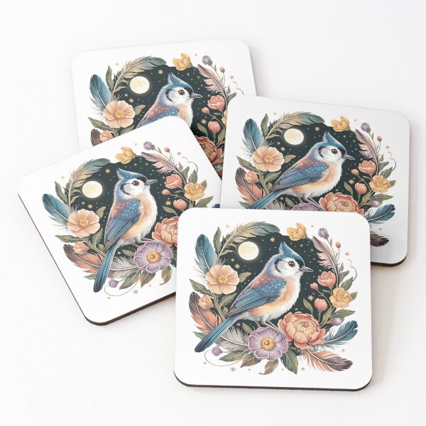 Item preview, Ethereal Tufted Titmouse with Moonlit Florals 2 designed and sold by BirdsnStuff.