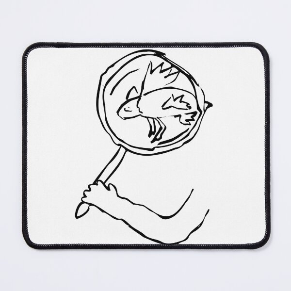 Item preview, Wandering Cat looking at a strange creature through a magnifying glass (black on white) designed and sold by Dina Akselrod.