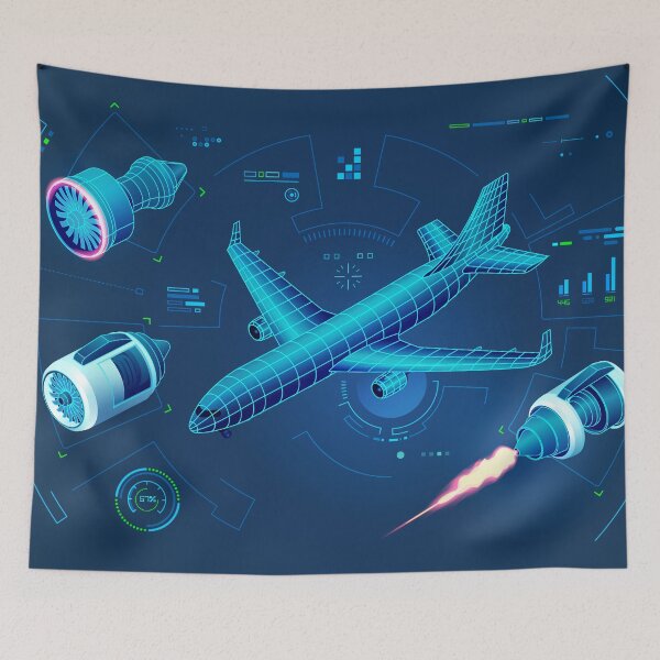 Item preview, aerospace engineering technology or aviation tech, airplane and aircraft engine with futuristic interface showing engine construction designed and sold by NiamLab.
