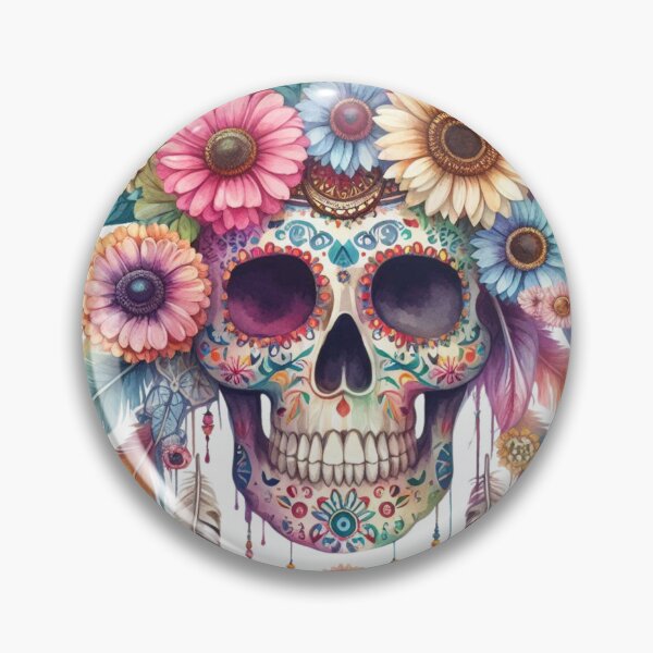 Item preview, Sugar Skull with Boho Flowers| Colorful Day of the Dead Wall Art | Mexican Folk Decor designed and sold by TeetasticBtque.