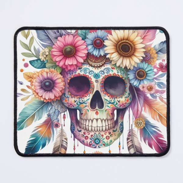 Item preview, Sugar Skull with Boho Flowers| Colorful Day of the Dead Wall Art | Mexican Folk Decor designed and sold by TeetasticBtque.