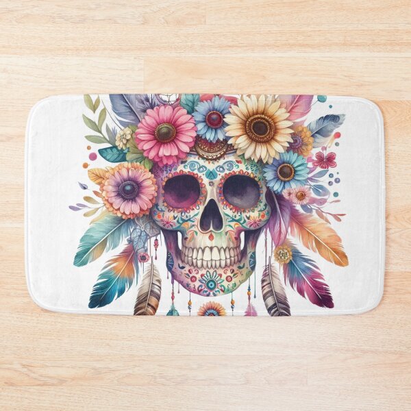 Item preview, Sugar Skull with Boho Flowers| Colorful Day of the Dead Wall Art | Mexican Folk Decor designed and sold by TeetasticBtque.