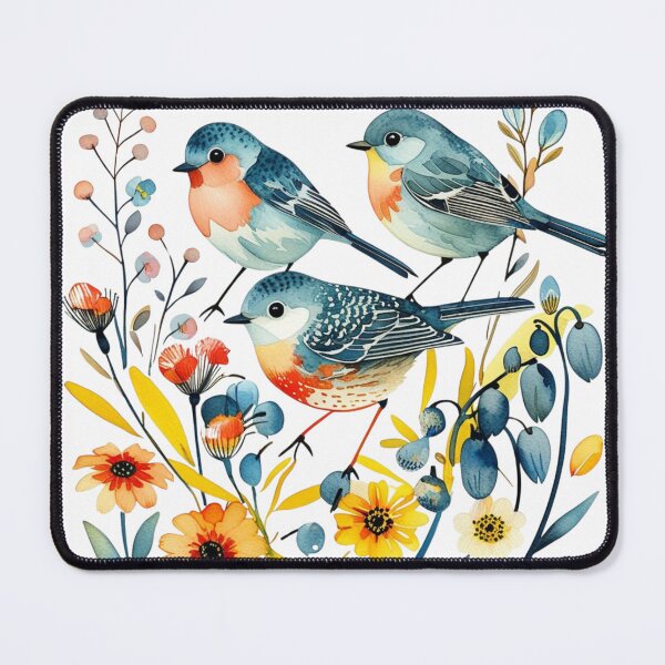 Item preview, "Hand-Painted Scandinavian Bird Clipart – Watercolor Birds on Wildflowers" designed and sold by STmez Design.