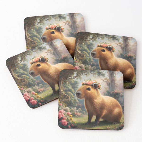 Item preview, Floral capybara girl in a floral woodland area designed and sold by EmeraldeaArt.