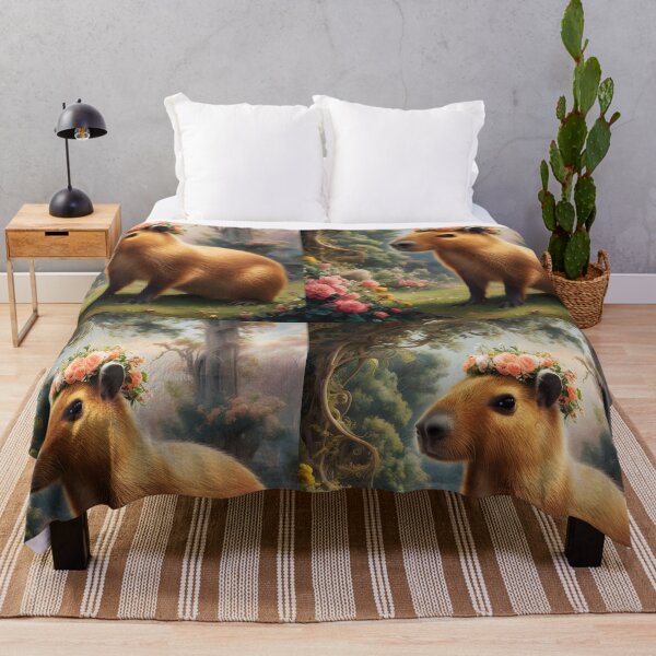 Item preview, Floral capybara girl in a floral woodland area designed and sold by EmeraldeaArt.