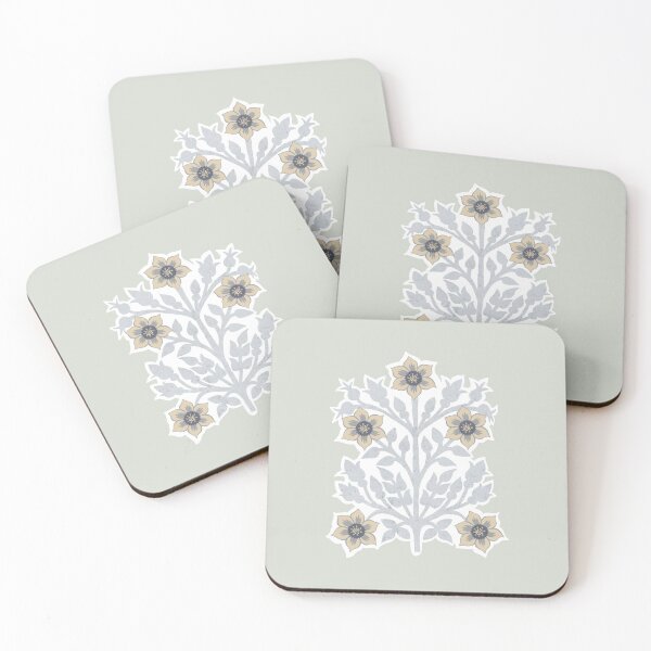 Item preview, Vintage block print floral pattern – floral retro design grey green designed and sold by colorofmagic.