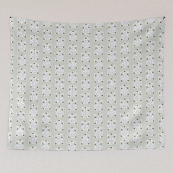 Item preview, Vintage block print floral pattern – floral retro design grey green designed and sold by colorofmagic.