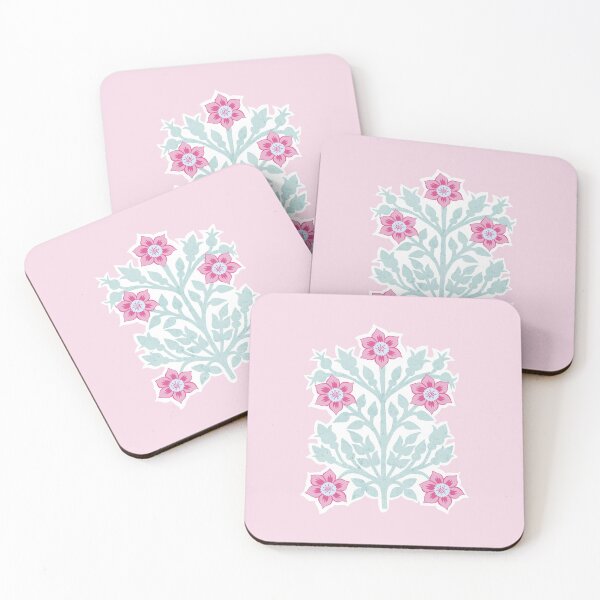Item preview, Vintage block print floral pattern – Floral retro design pink and green designed and sold by colorofmagic.