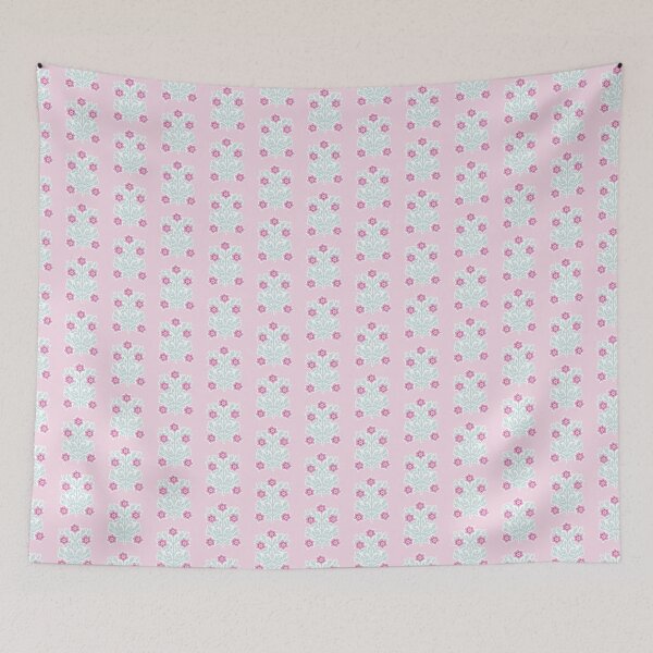 Item preview, Vintage block print floral pattern – Floral retro design pink and green designed and sold by colorofmagic.