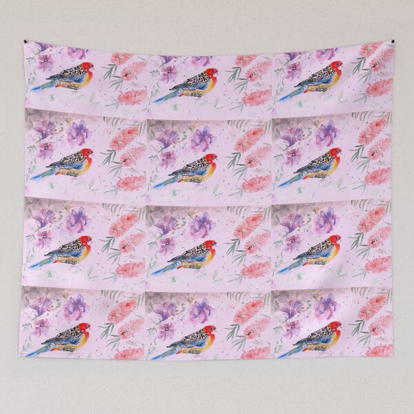 Item preview, Rosella Parrot and BottleBrush Flowers Watercolour Painting designed and sold by Sarah  Rajkotwala.