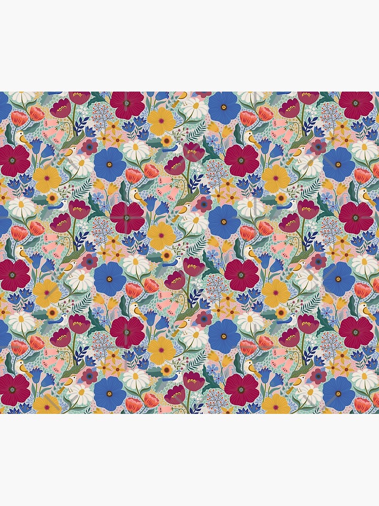 Thumbnail 5 of 5, Shower Curtain, Maxi Summer Floral with birds - plum and blue - cute pattern by Cecca Designs designed and sold by Cecca-Designs.