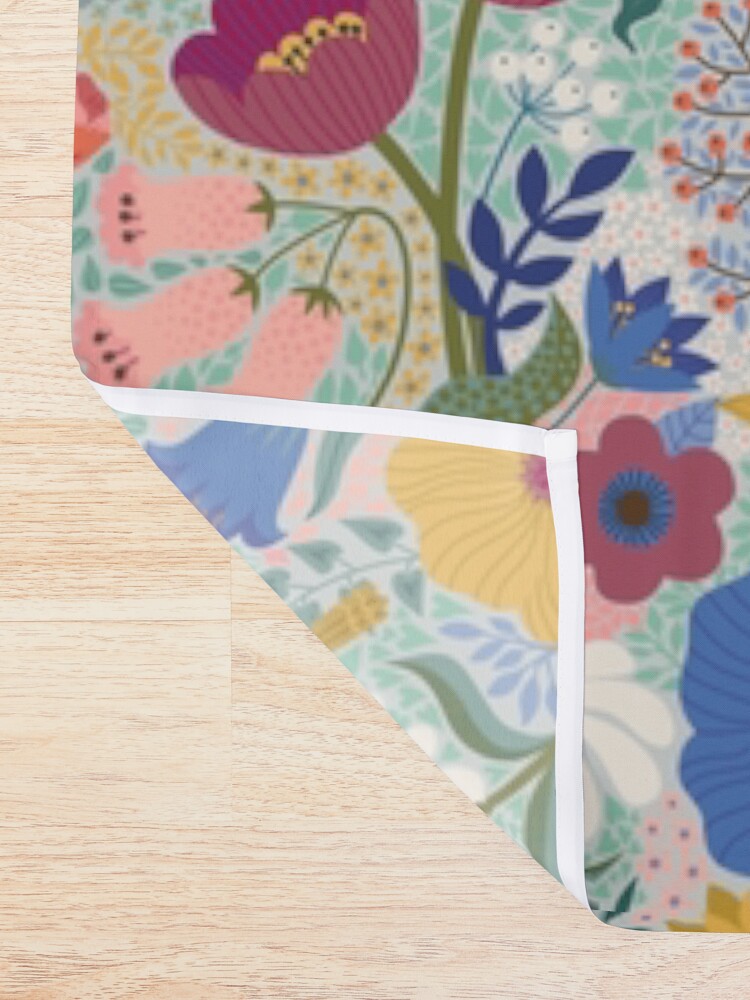 Thumbnail 2 of 5, Shower Curtain, Maxi Summer Floral with birds - plum and blue - cute pattern by Cecca Designs designed and sold by Cecca-Designs.