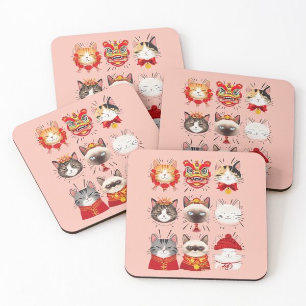 Item preview, Whimsical Cat Faces Celebrating Chinese New Year In Grid designed and sold by Aise06.