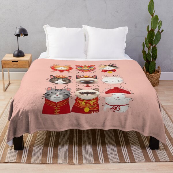 Item preview, Whimsical Cat Faces Celebrating Chinese New Year In Grid designed and sold by Aise06.