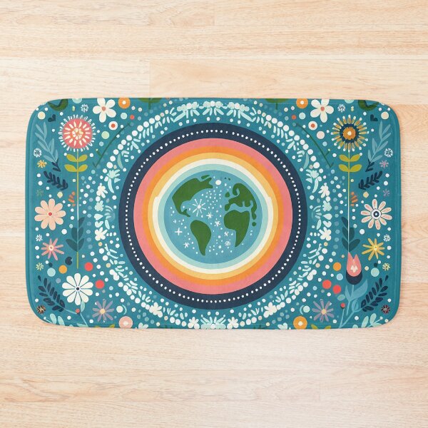 Item preview, Scandinavian Folk Art Earth – Teal & Rainbow Floral Nature Design by heidiannemorris designed and sold by FOLK ART FUSION by heidiannemorris.