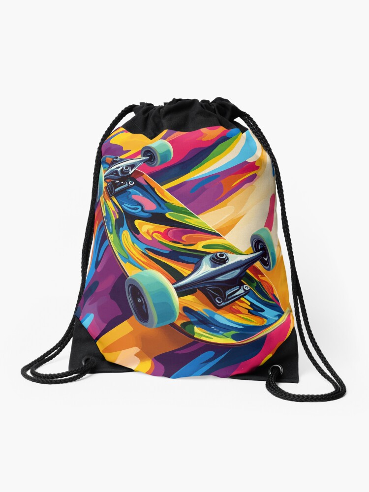 Thumbnail 1 of 3, Drawstring Bag, Colorful Abstract Skateboard Design – Pop Art Style designed and sold by ajurnaya.