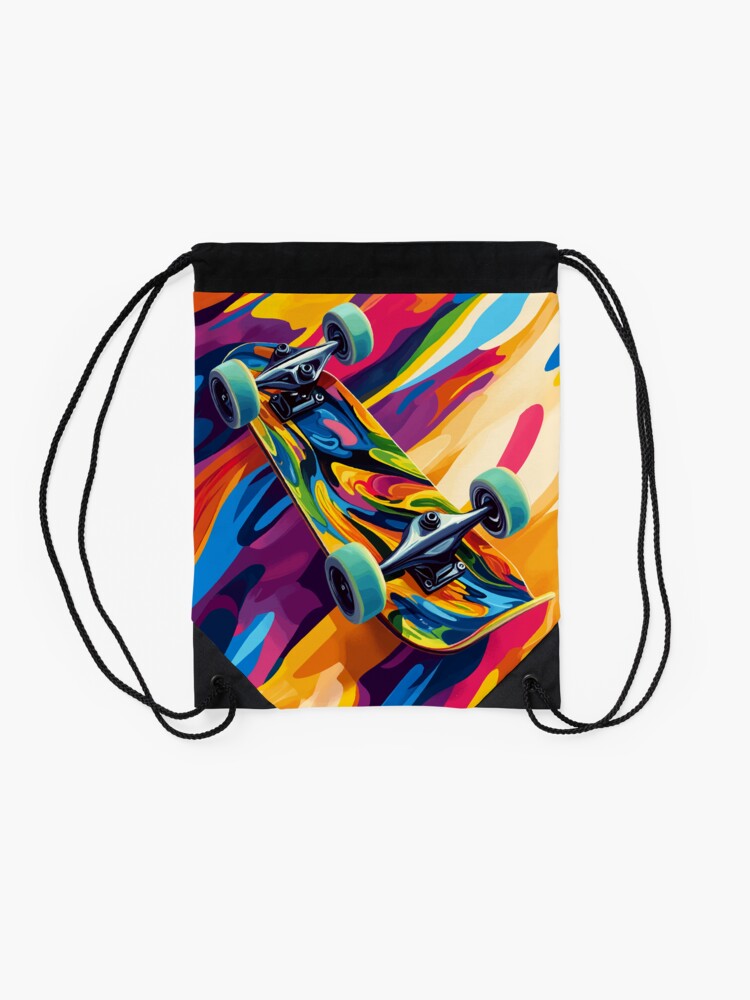 Thumbnail 2 of 3, Drawstring Bag, Colorful Abstract Skateboard Design – Pop Art Style designed and sold by ajurnaya.