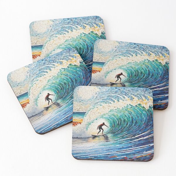 Item preview, Surfer at Pipeline in abstract mosaic art design designed and sold by JackFreestone.