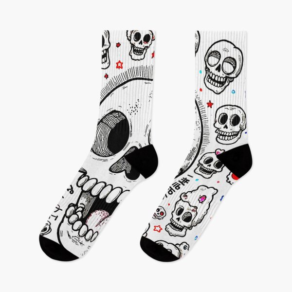 Item preview, Crazy cute funny skulls with stars in japan style manga anime ink drawing designed and sold by VonKalt.