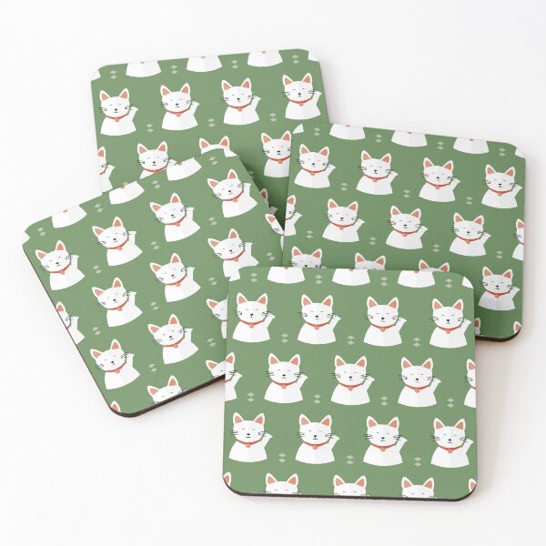 Item preview, Japanese happy cats on green designed and sold by reneesillus.