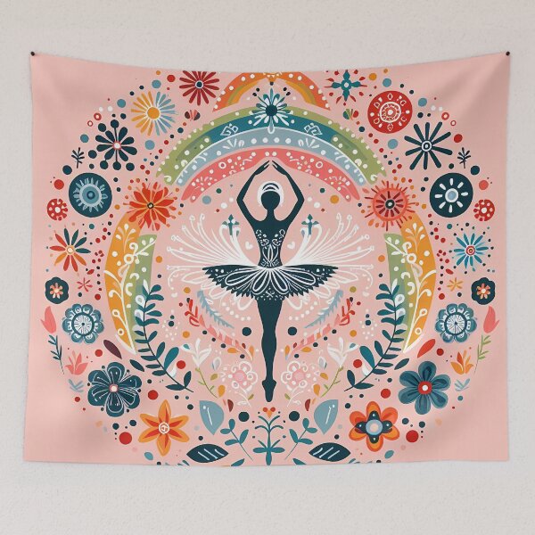 Item preview, Scandinavian Folk Art Ballerina – Pastel Rainbow & Symmetrical Floral Patterns by heidiannemorris designed and sold by FOLK ART FUSION by heidiannemorris.