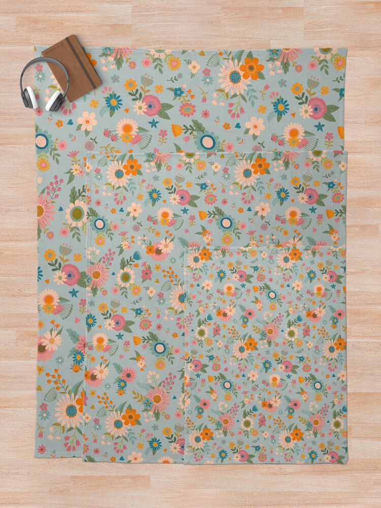 Thumbnail 5 of 6, Throw Blanket, Pretty Spring bouquets - pink and blue pattern by Cecca Designs designed and sold by Cecca-Designs.