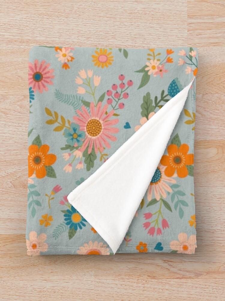 Thumbnail 3 of 6, Throw Blanket, Pretty Spring bouquets - pink and blue pattern by Cecca Designs designed and sold by Cecca-Designs.