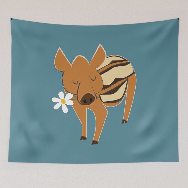 Item preview, Little piggy boar with a flower in blue for Valentines SINGLE designed and sold by belettelepink.