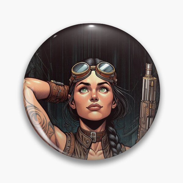 Item preview,  Steampunk Girl with wrench wearing a leather vest on a detailed industrial background designed and sold by Vintage Designs +.