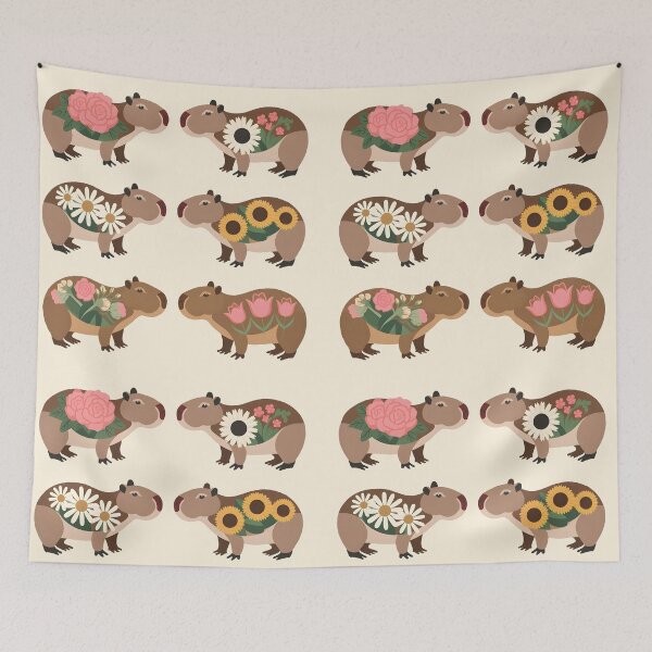 Item preview, 6 floral patterned cute capybara girls designed and sold by EmeraldeaArt.