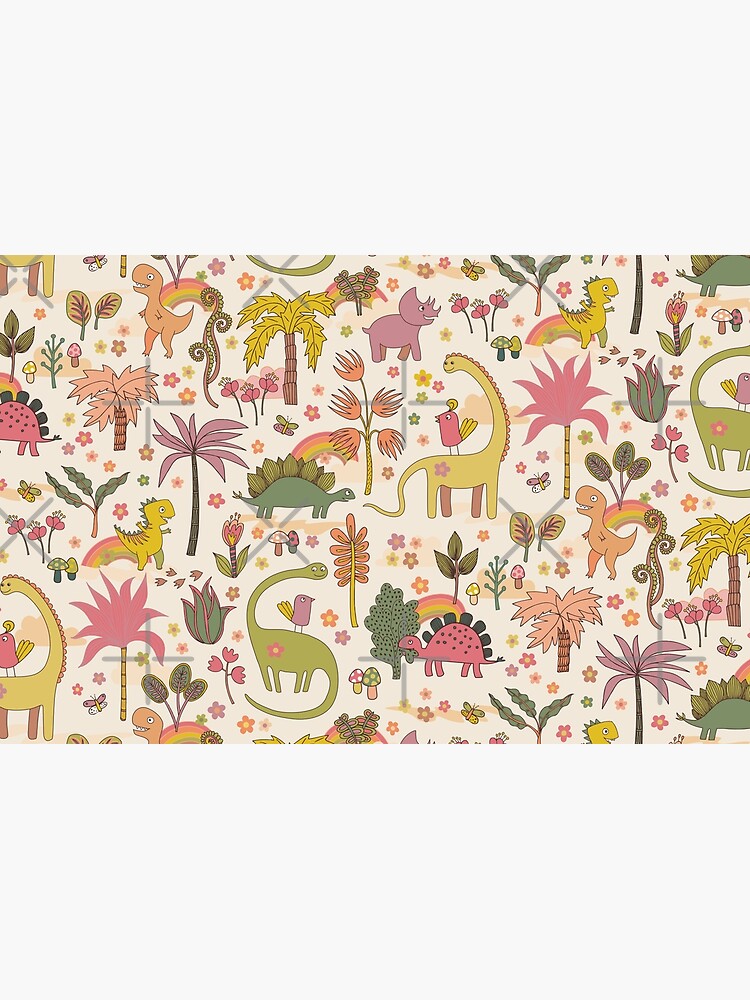 Thumbnail 4 of 4, Zipper Pouch, Retro dinosaur jungle - cute peach and sage pattern by Cecca Designs designed and sold by Cecca-Designs.