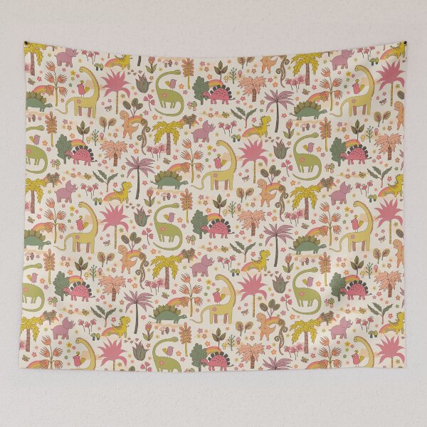 Item preview, Retro dinosaur jungle - cute peach and sage pattern by Cecca Designs designed and sold by Cecca-Designs.