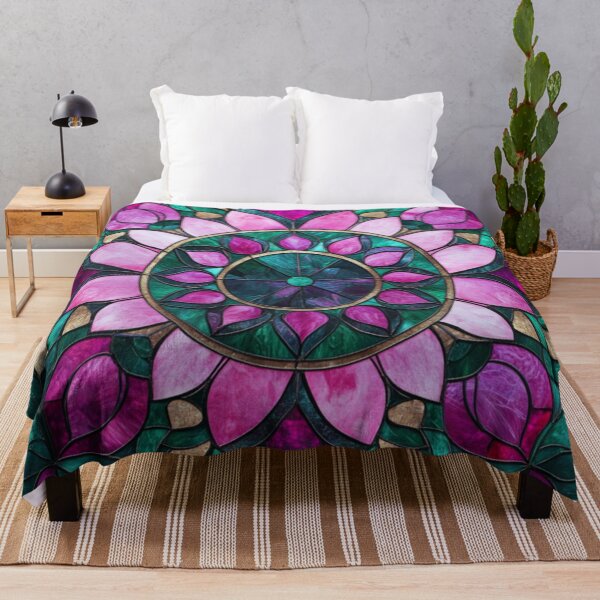 Item preview, Stained Glass Magenta & Jade Floral Leaves Mandala Pattern designed and sold by GrinGalore.