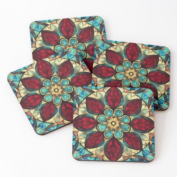 Item preview, Stained Glass Red & Cyan Mandala Pattern designed and sold by GrinGalore.