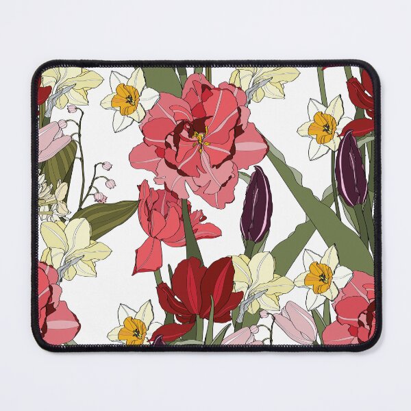 Item preview, Seamless floral pattern with colorful flowers tulips, Convallaria (lily of the valley) and daffodils, leaves. designed and sold by MatyKotiv.