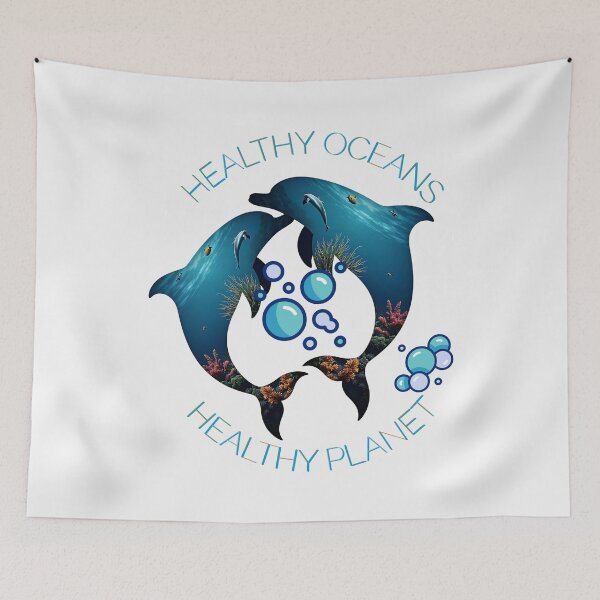 Item preview, "Healthy Oceans Healthy Planet – Eco Dolphin Marine Life Art" designed and sold by Furr-n-Purr.