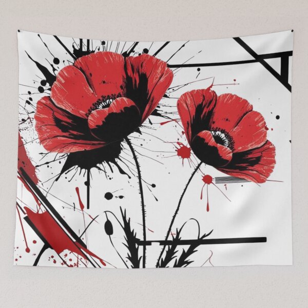 Item preview, Poppy flower over abstract paint  designed and sold by Inkoverse32.