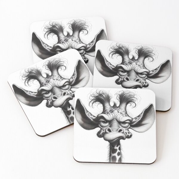 Item preview, b&w portrait of an angry giraffe with a sarcastic look designed and sold by eye_contact.