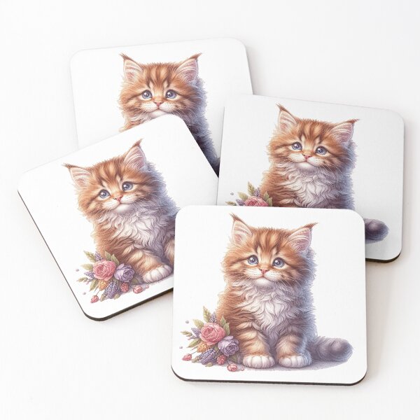 Item preview, cute mainecoon kitten with flowers designed and sold by nicnacc.