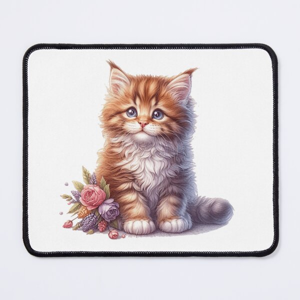 Item preview, cute mainecoon kitten with flowers designed and sold by nicnacc.