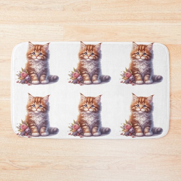 Item preview, cute mainecoon kitten with flowers designed and sold by nicnacc.
