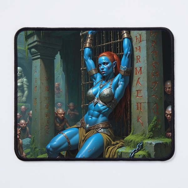 Item preview, Fantasy RPG artwork Blue Elf Warrior woman chained against a pillar designed and sold by Vintage Designs +.