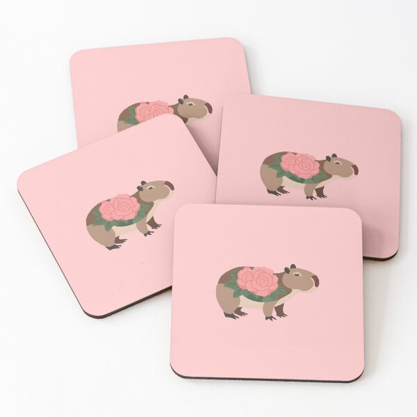 Item preview, Rose Capybara - cute pink rose floral patterned capy designed and sold by EmeraldeaArt.